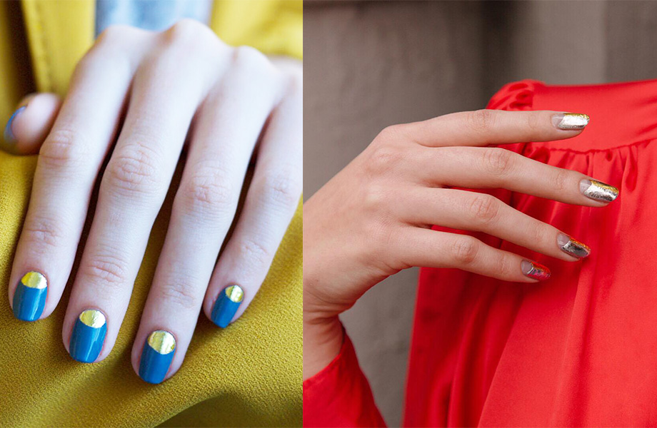 Лунный маникюр с золотом