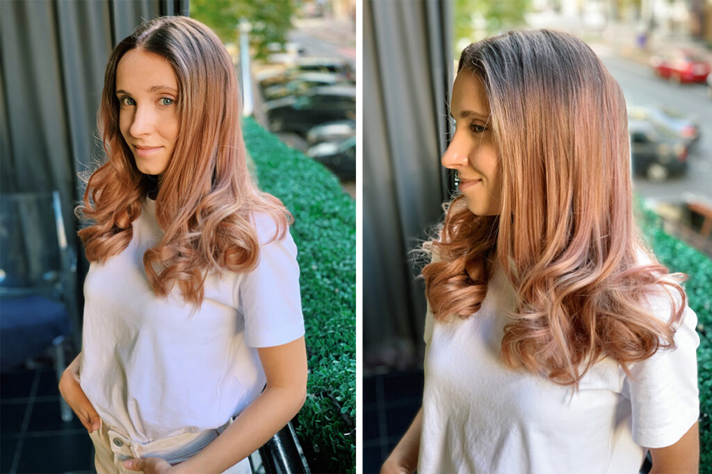 Розовое золото волосы