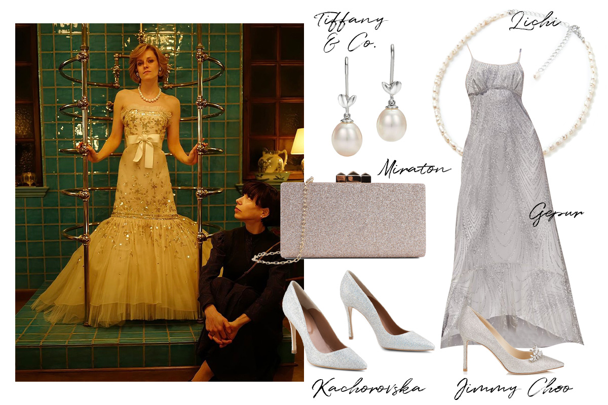 Образ с вечерним платьем на Новый год по фильму "Спенсер"