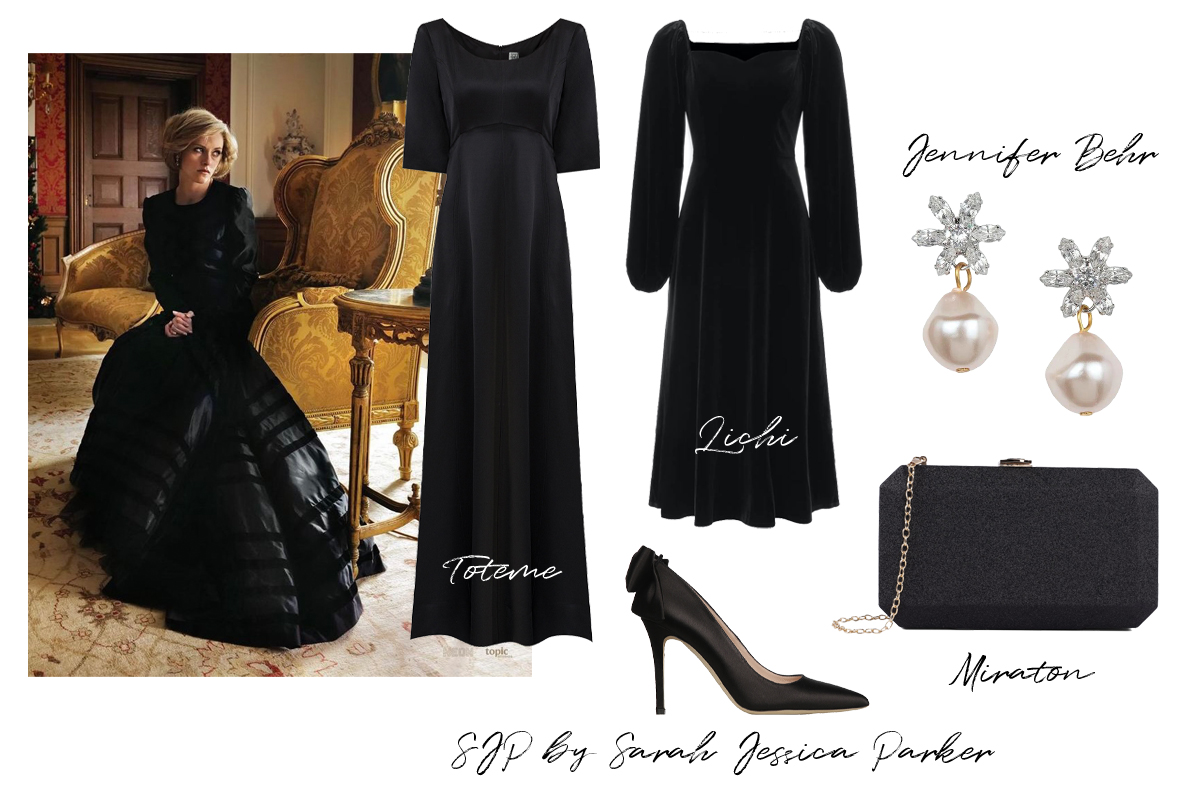 Черный тотал-лук на Новый год по фильму "Спенсер"