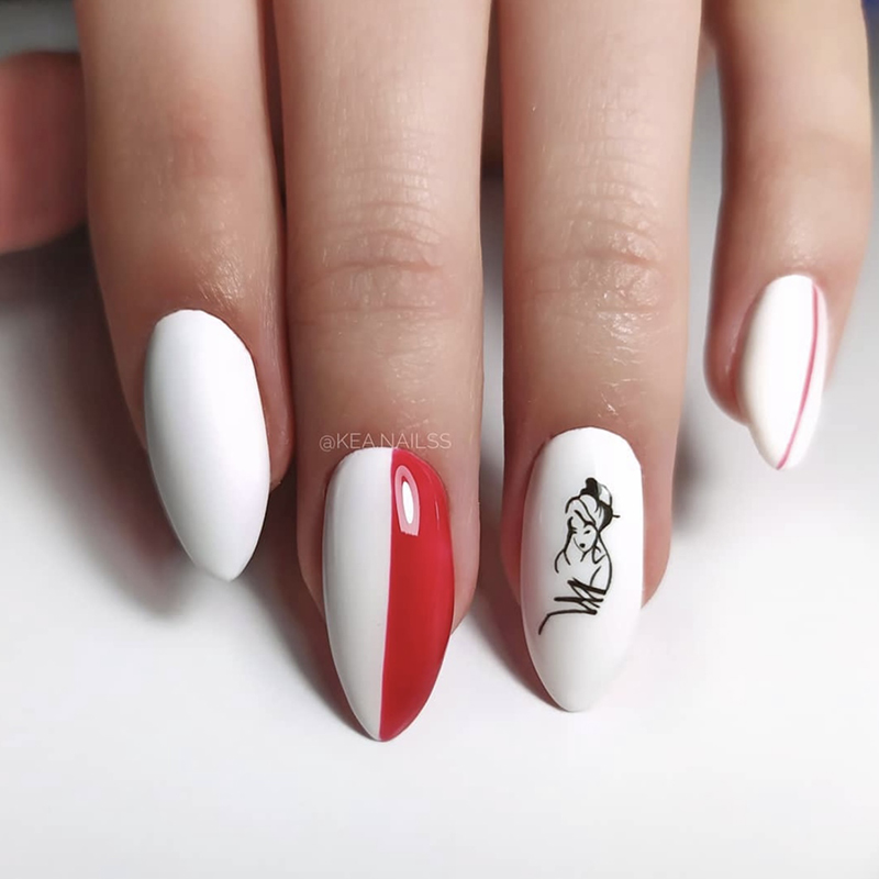 Манікюр червоний з білим