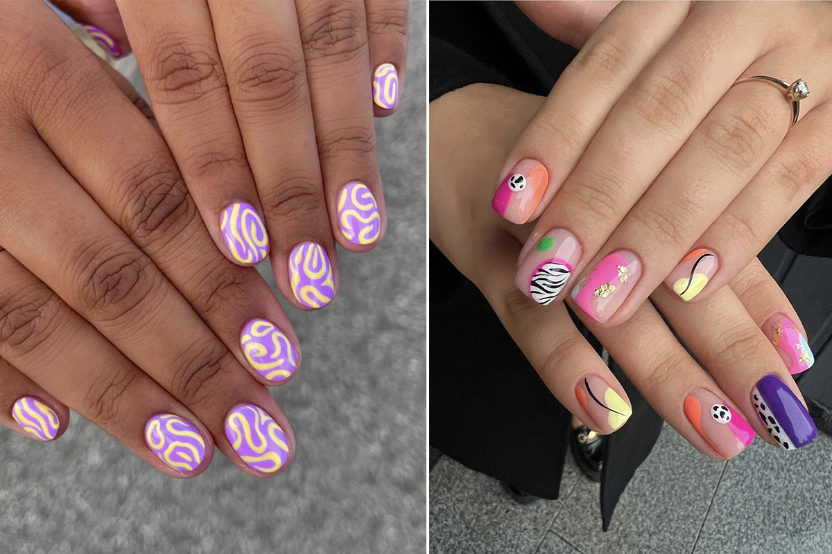 абстрактний манікюр у фіолетових тонах