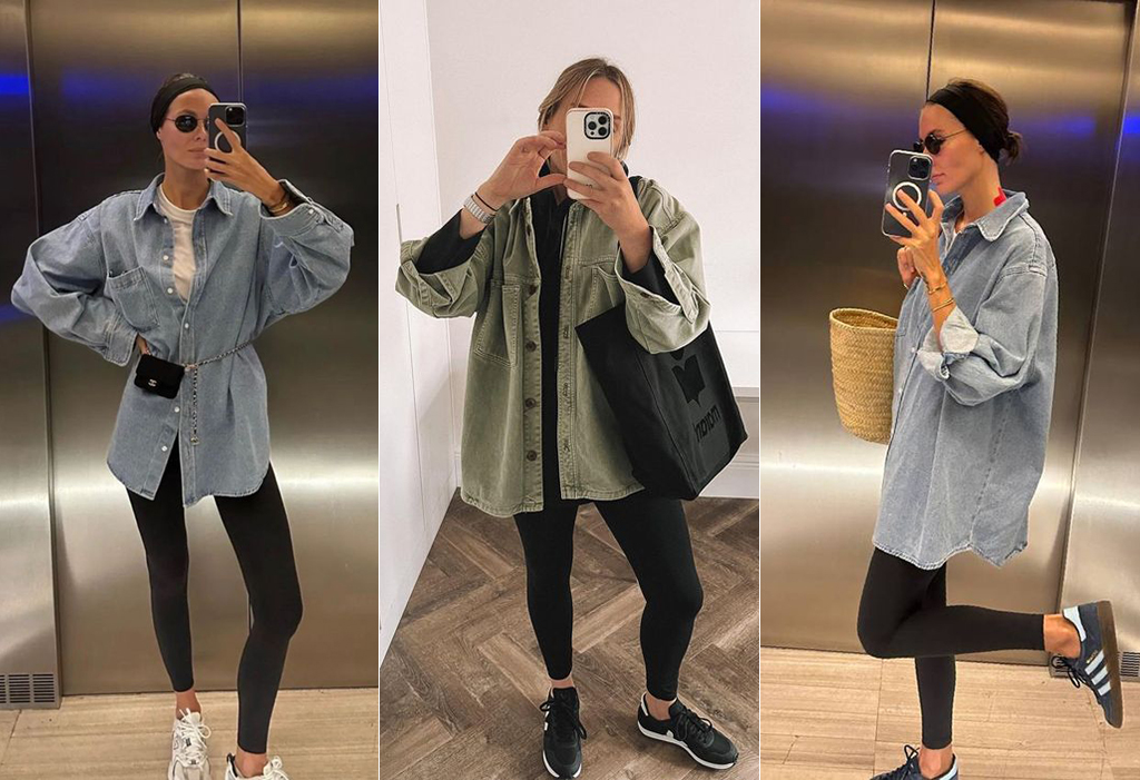 образи із лосинами і джинсовою сорочкою