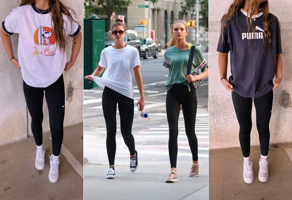 образи з лосинами і футболкою на весну