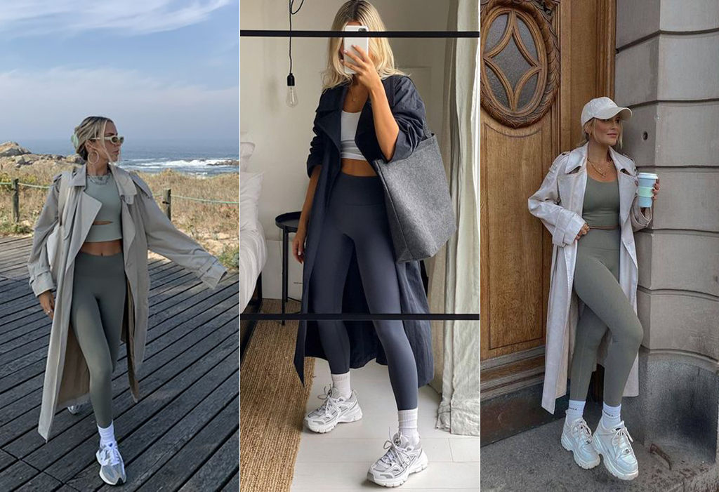 образи з лосинами і тренчем на весну