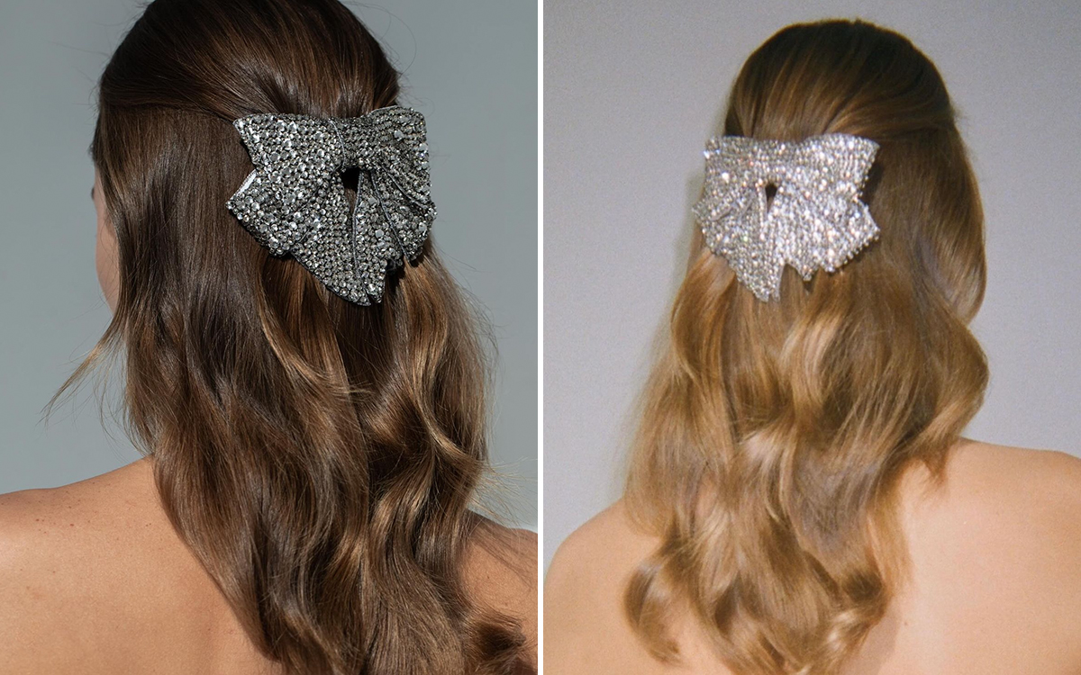 вечірні зачіски з бантами зі стразами