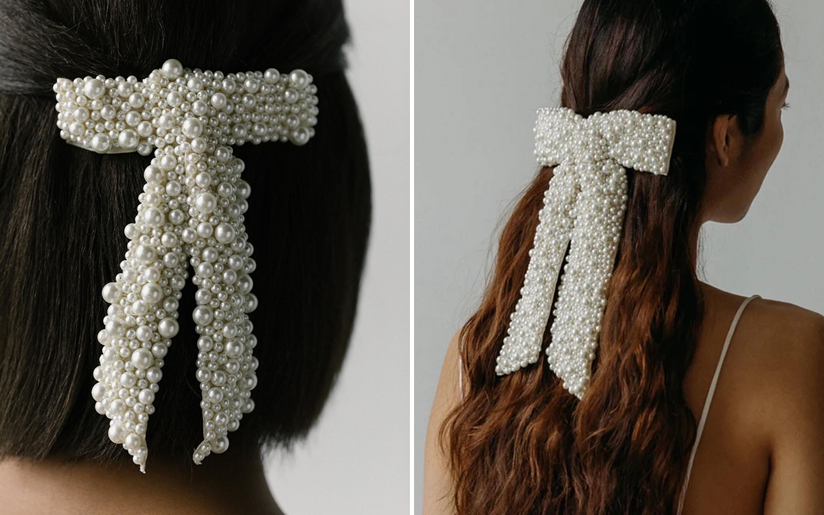 зачіски з бантом із перлами