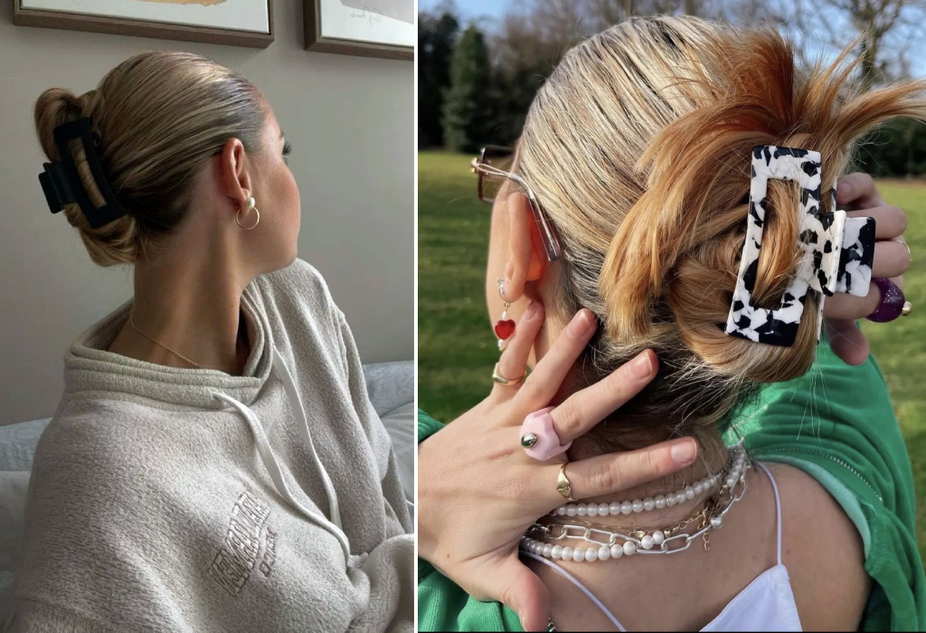 Зачіска зализаний пучок з крабиком