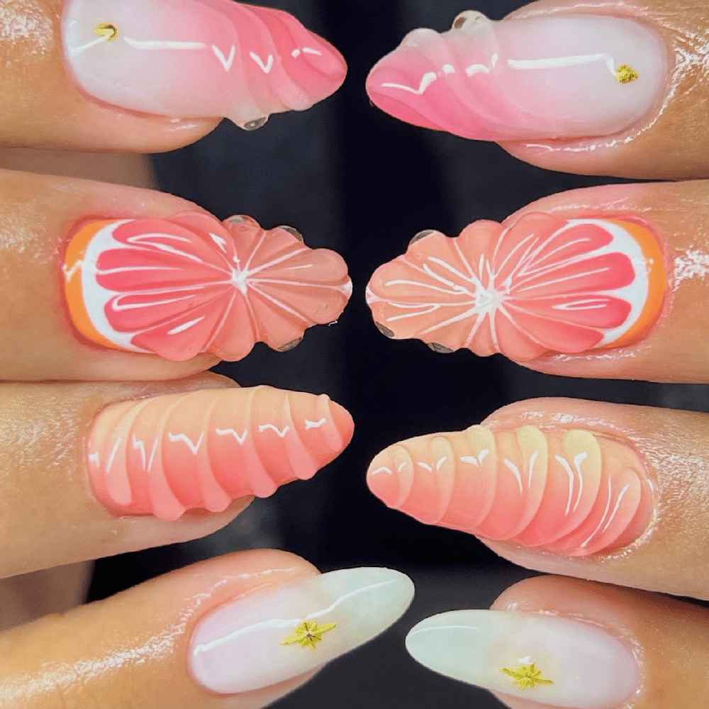 об'ємний манікюр з фруктами